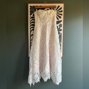 NWT BHLDN Anthropologie Sachin & Babi White Lace Strapless Midi Wedding 10